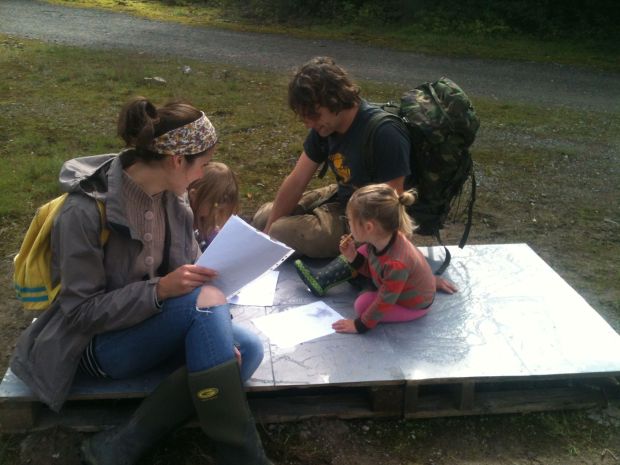Family doing rubbings - Bron's 'YOU ARE HERE', Westdown