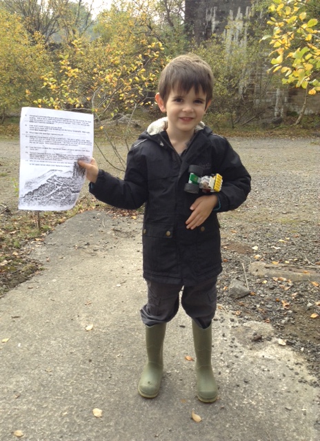 James with Activity Sheet, Family Day at Fairy Cave Quarry, Oct 10th
